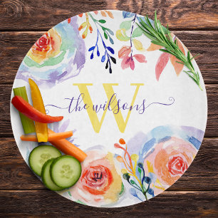 Planche à découper florale arc-en-ciel avec monogr