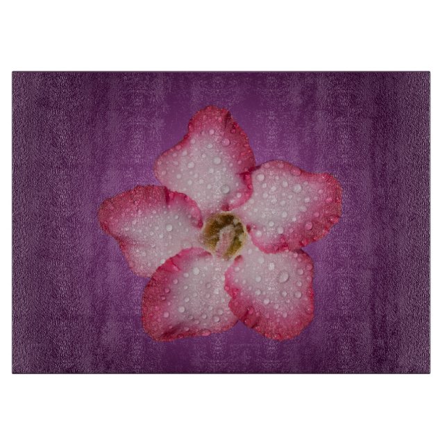 Planche À Découper Flore rose Adenium Violet rayé (Devant)