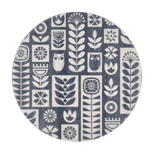 Planche À Découper Flore scandinave : Blanc, Bleu, Minimaliste.