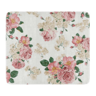 Planche À Découper Flore Vintage rose et crème 