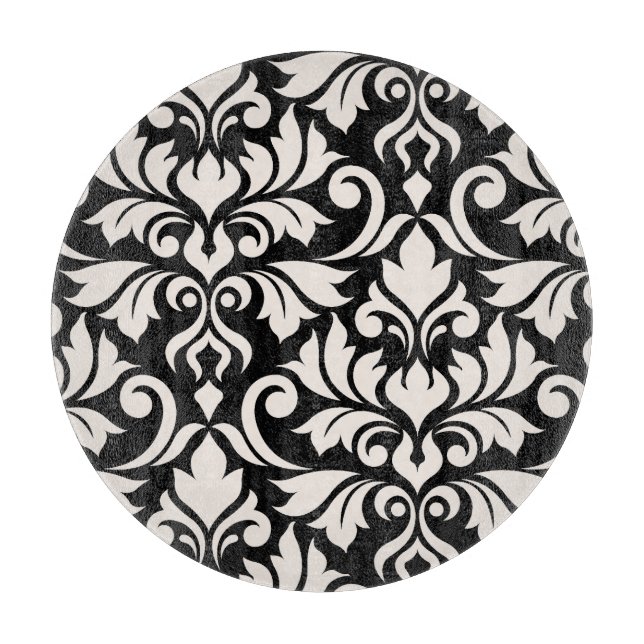 Planche À Découper Flourissant Damask Art I Cream sur Black (Devant)
