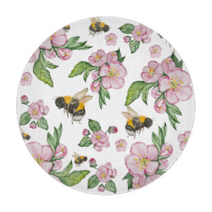 Planche À Découper Flower pomverger avec abeilles aquarelle timon