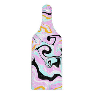 Planche À Découper Fluid Art Cotton Bonbon rose, Turquoise, noir et o