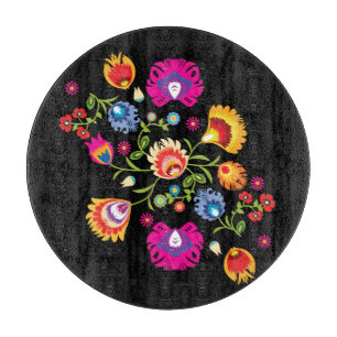 Planche À Découper folklore polonais avec fleurs roses