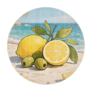 Planche À Découper Fraîcheur Ensoleillée au Citron et à l'Olive au Bo