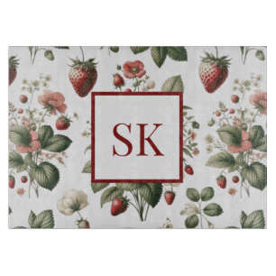 Planche À Découper Fraise Douce & Motif Floral Monogramme Personnalis