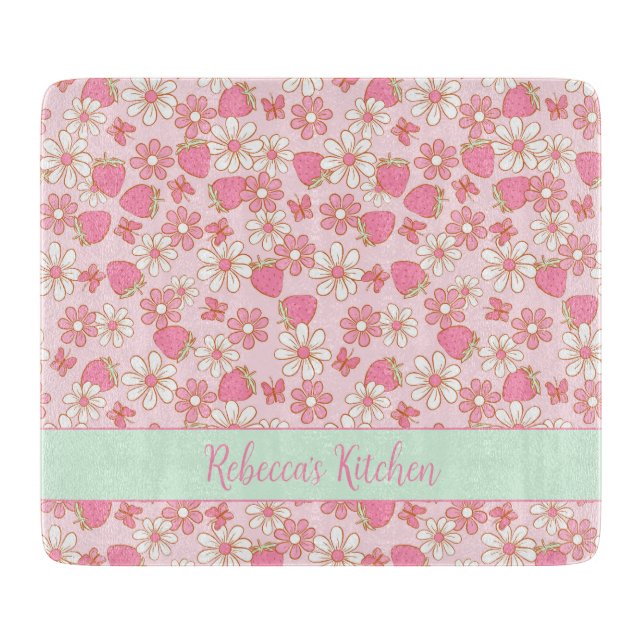 Planche À Découper Fraises de printemps doux Personnalisées (Devant)