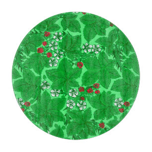 Planche À Découper Fraises et Feuilles Art Nouveau, Lime Green