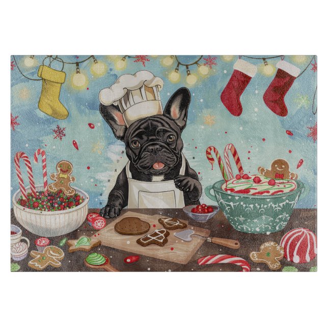 Planche À Découper French Bulldog Holiday Baking : Noël festif (Devant)