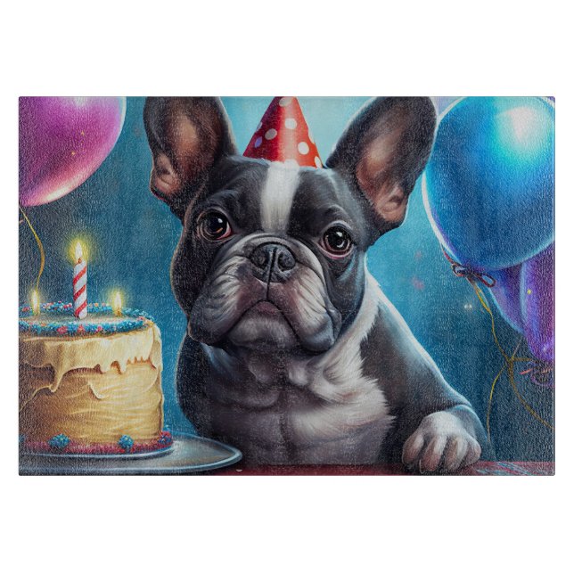 Planche À Découper Frenchie Birthday Bash : Un mignon Bulldog françai (Devant)