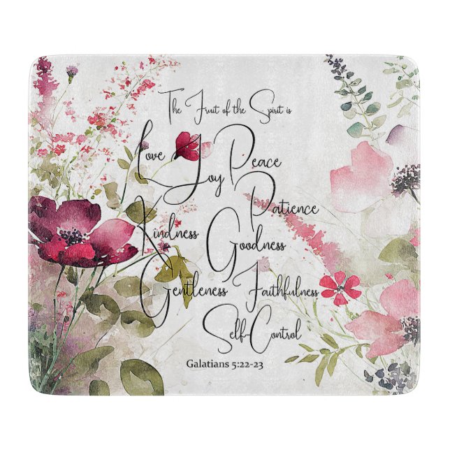 Planche À Découper Fruit de l'Esprit rose floral (Devant)
