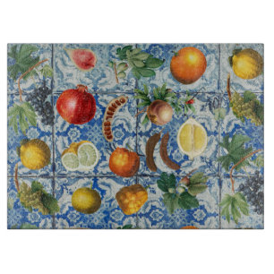 Planche À Découper Fruit d'été méditerranéen & Mosaïque Bleue Blanc