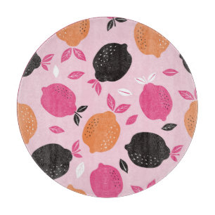 Planche À Découper Fruits d'agrumes, motif textile vintage.