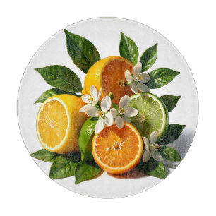 Planche À Découper Fruits de Citrus Vibrants Fleurs Réalistes