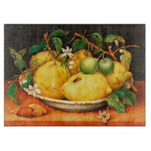 PLANCHE À DÉCOUPER FRUITS DE SAISON CITRONS ET FLEURS BLANCHES