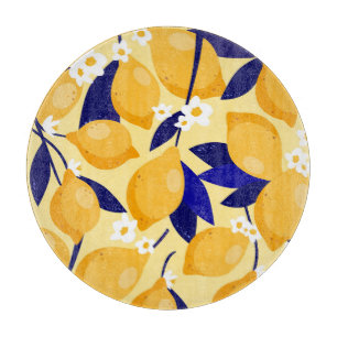 Planche À Découper Fruits vintages au citron : motif alimentaire.