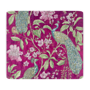 Planche À Découper Fuchsia Chinoiserie paon floral