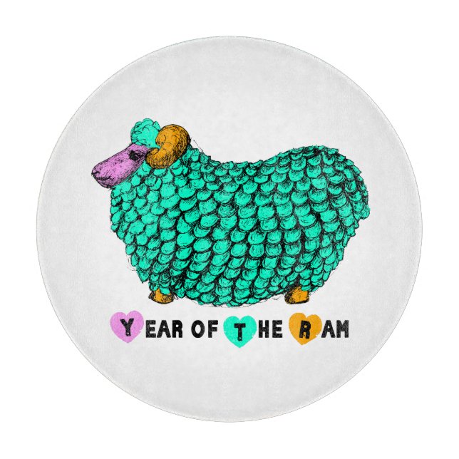 Planche À Découper Funny Green Ram Chinois Année Zodiac Cutboard (Devant)