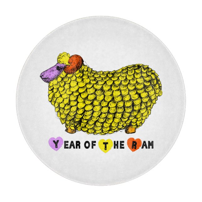 Planche À Découper Funny Yellow Ram chinois Année Zodiac Anniversaire (Devant)