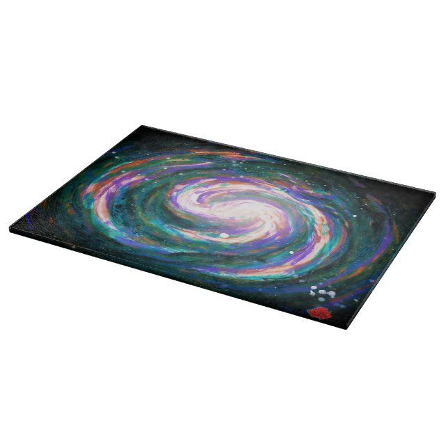 Planche À Découper Galaxie verte et violette peinte à la main (Coin)