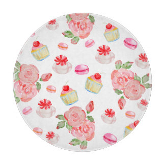Planche À Découper Gâteaux sucrés et roses en aquarelle