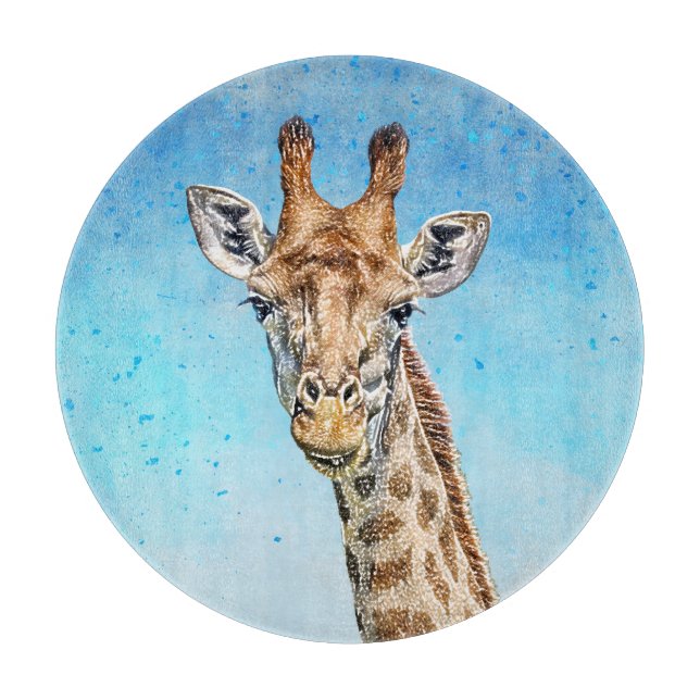 Planche À Découper Giraffe curieuse avec Ciel de Confetti Bleu (Devant)
