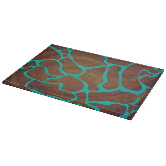 Planche À Découper Giraffe Impression Brown et Turquoise (Coin)