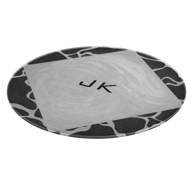 Planche À Découper Giraffe Monogramme noir et gris clair (Coin)