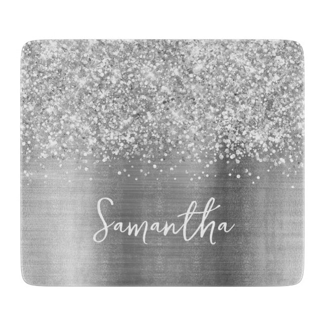 Planche À Découper Glittery Silver Glam Name (Devant)