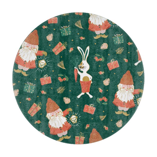 Planche À Découper Gnomes de Noël, Motif de vacances de lapin. (Devant)