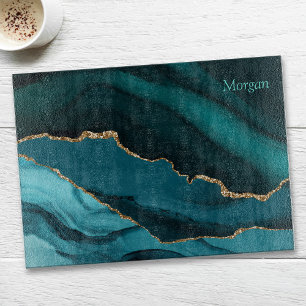 Planche À Découper Gold Black & Turquoise Agate, Personnaliser le nom