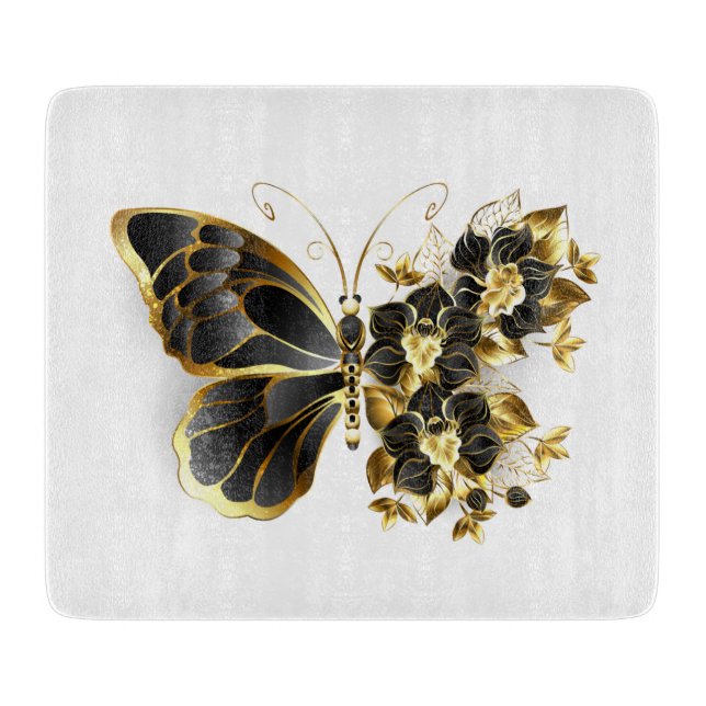 Planche À Découper Gold flower Butterfly with Black Orchid (Devant)