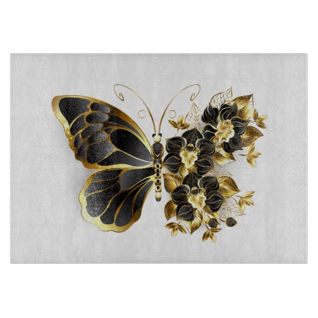 Planche À Découper Gold flower Butterfly with Black Orchid (Devant)