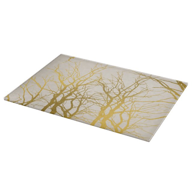 Planche À Découper Gold Tree Branches Motif Arrière - plan beige (Coin)