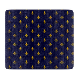 Planche À Découper Golden Fleur de Lis sur Navy Blue