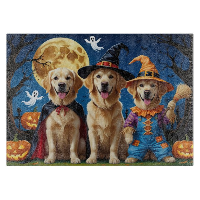 Planche À Découper Golden Retriever Chiens Citrouille Halloween Funny (Devant)