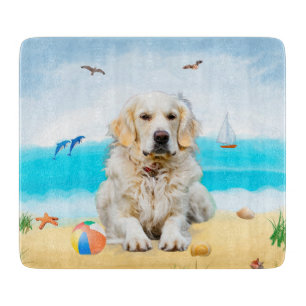 Planche À Découper Golden Retriever Dog sur la plage