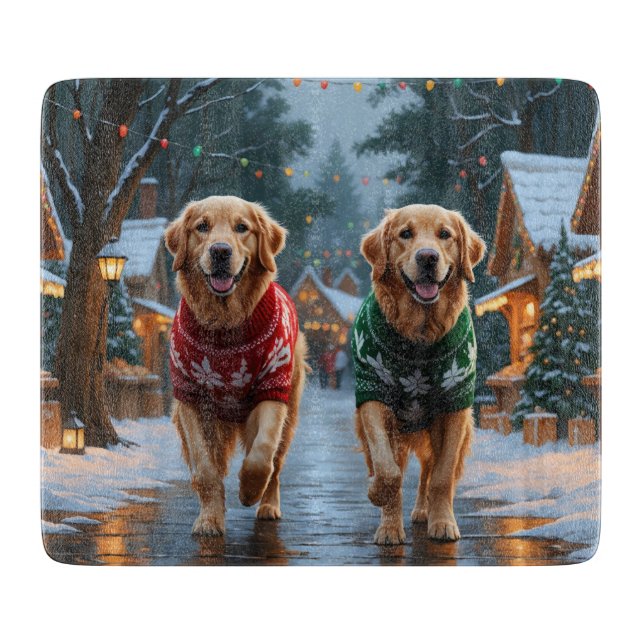 Planche À Découper Golden Retriever Dogs Christmas Snow Holiday (Devant)