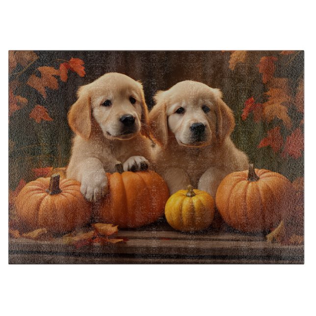 Planche À Découper Golden Retriever Puppy Automne Citrouille de plais (Devant)
