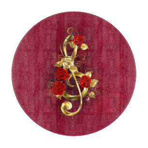 Planche À Découper Golden Treble Clef avec fleurs Roses