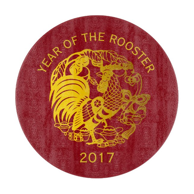 Planche À Découper Golden Zodiac 2017 Rooster Année Coupe (Devant)