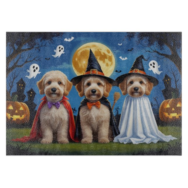 Planche À Découper Goldendoodle Chiens Citrouille Halloween Funny (Devant)