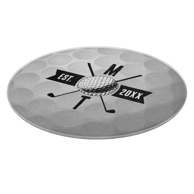 Planche À Découper Golf Ball Texture & Club Premier Monogramme (Coin)