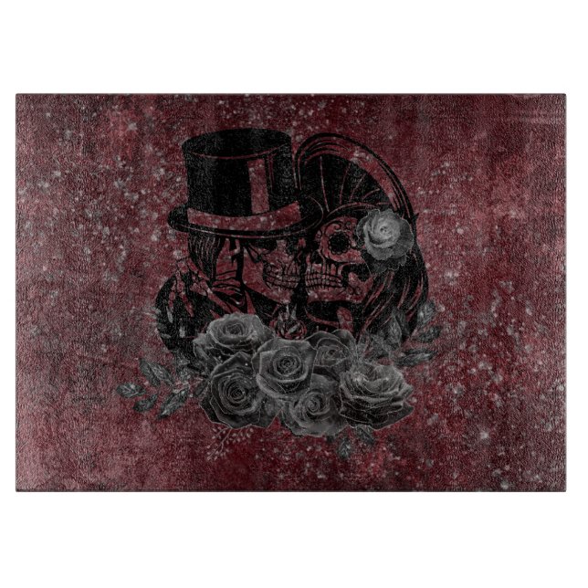 Planche À Découper Gothique Kissing Skulls Couple Et Sang Rouge Étern (Devant)