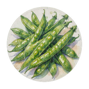 Planche À Découper Gousses de pois à l'aquarelle