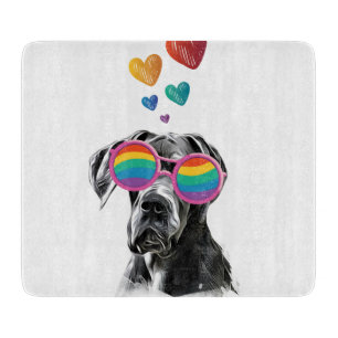 Planche À Découper Grand chien Danse avec Coeurs Saint-Valentin