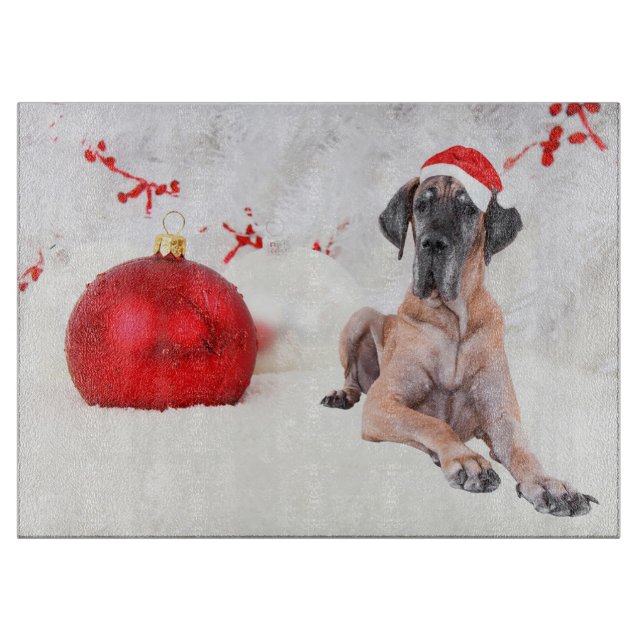 Planche À Découper Grand chien Danse Casquette Joyeux Noël Ornement r (Devant)