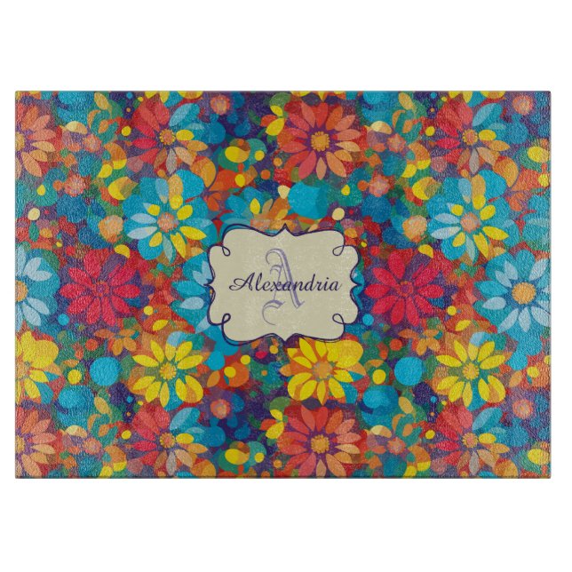 Planche À Découper Gras Contemporain Motif Floral Daisis Vibrants (Devant)