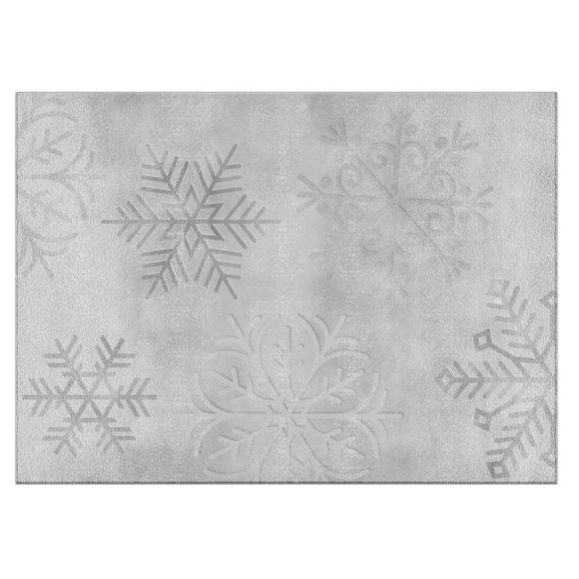 Planche À Découper Gray Frosty Snowflake Art Glass Cutting Board (Devant)