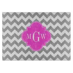 Planche À Découper Gray What Chevron Hot rose Quatrefoil 3 Monogramme